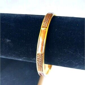 JUDITH LEIBER Gold Tone Slim Brown Pave Crystals and Enamel Bangle Bracelet